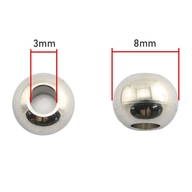 RuiLing 50-Pack 304 Stainless Steel Smooth Round Spacer Beads 3mm Hole,Seamless Loose Beads for Jewelry Making Findings DIY Crafts Accessories 8mm(Silver) - Image 2